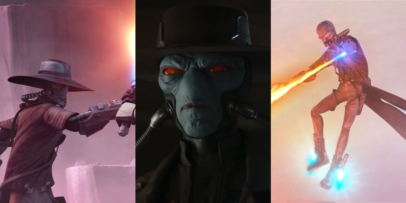 Split image of Cad Bane in animation and live-action Star Wars
