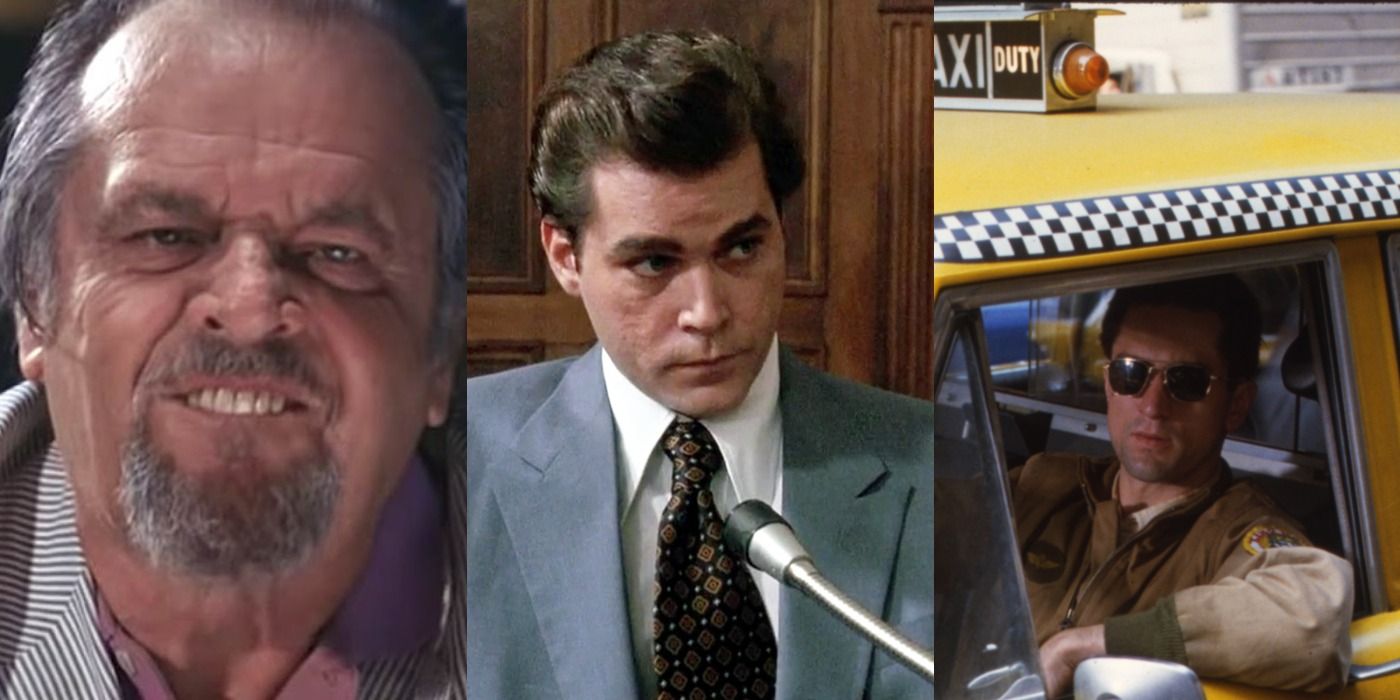 Split image of Frank in The Departed, Henry in Goodfellas, and Travis in Taxi Driver