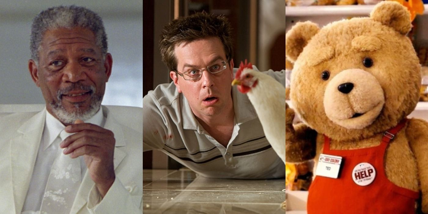 Split image of God in Bruce Almighty, Stu in The Hangover Part II, and Ted in Ted