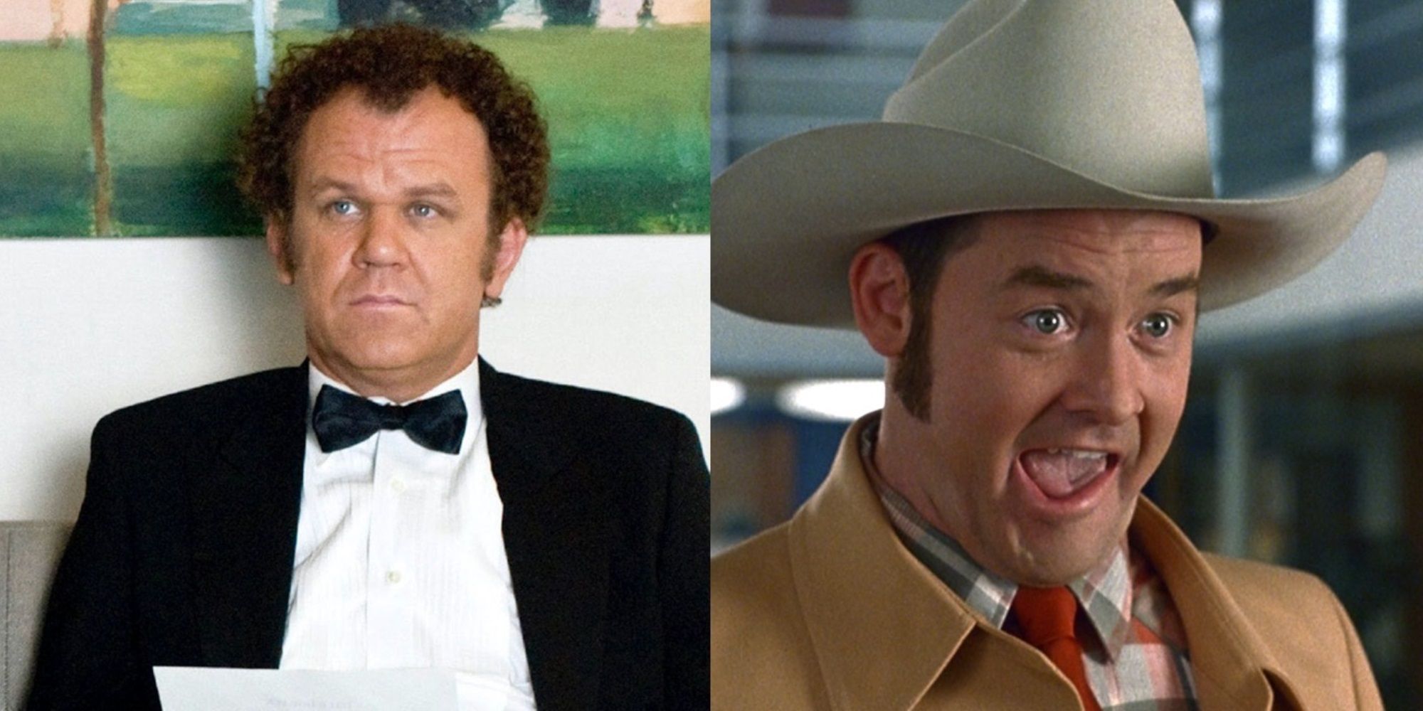 Split image of John C Reilly in Step Brothers and David Koechner in Anchorman