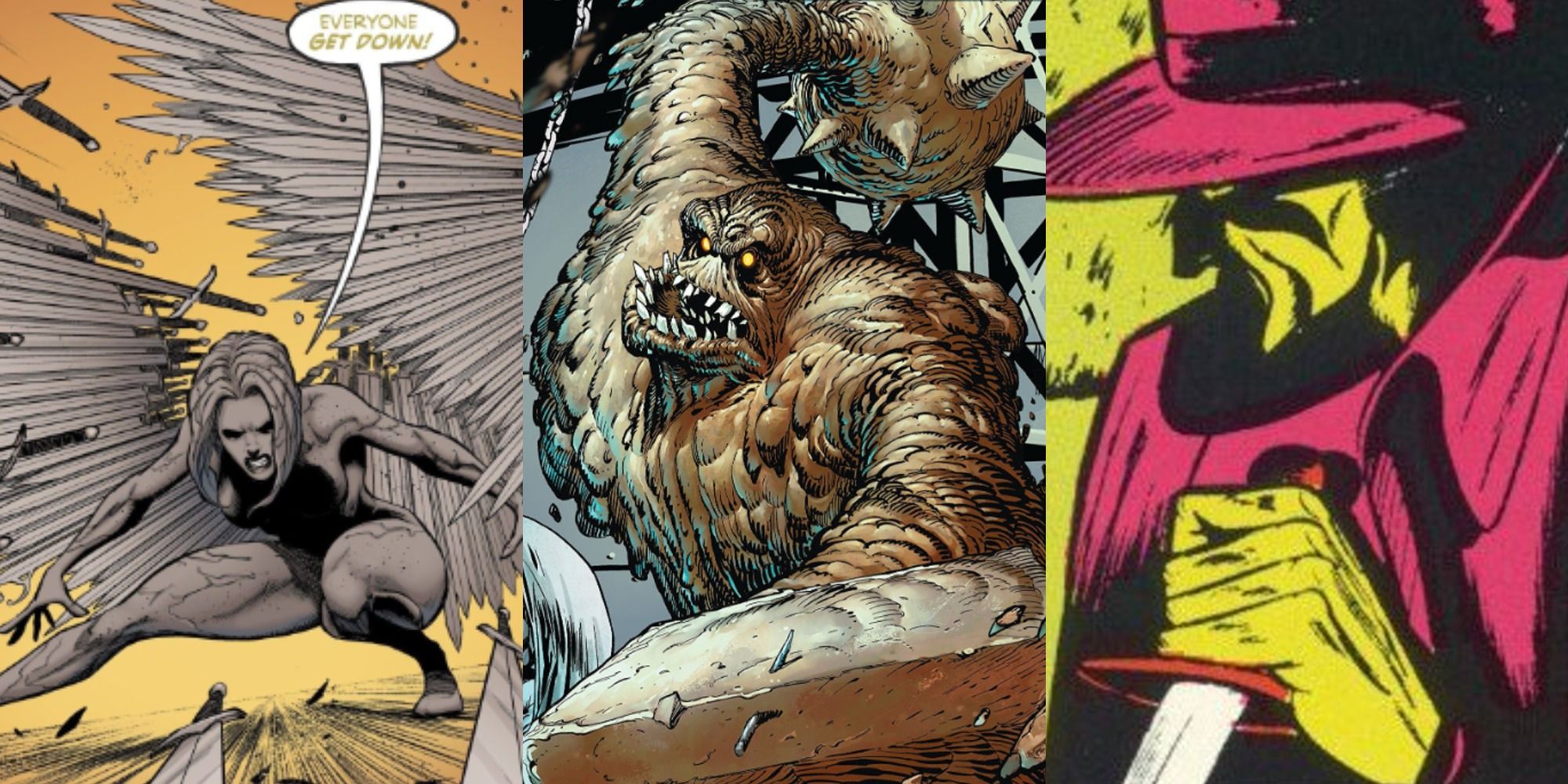 Split image of Lady Clay, Clayface, and Basil Karlo in DC comics