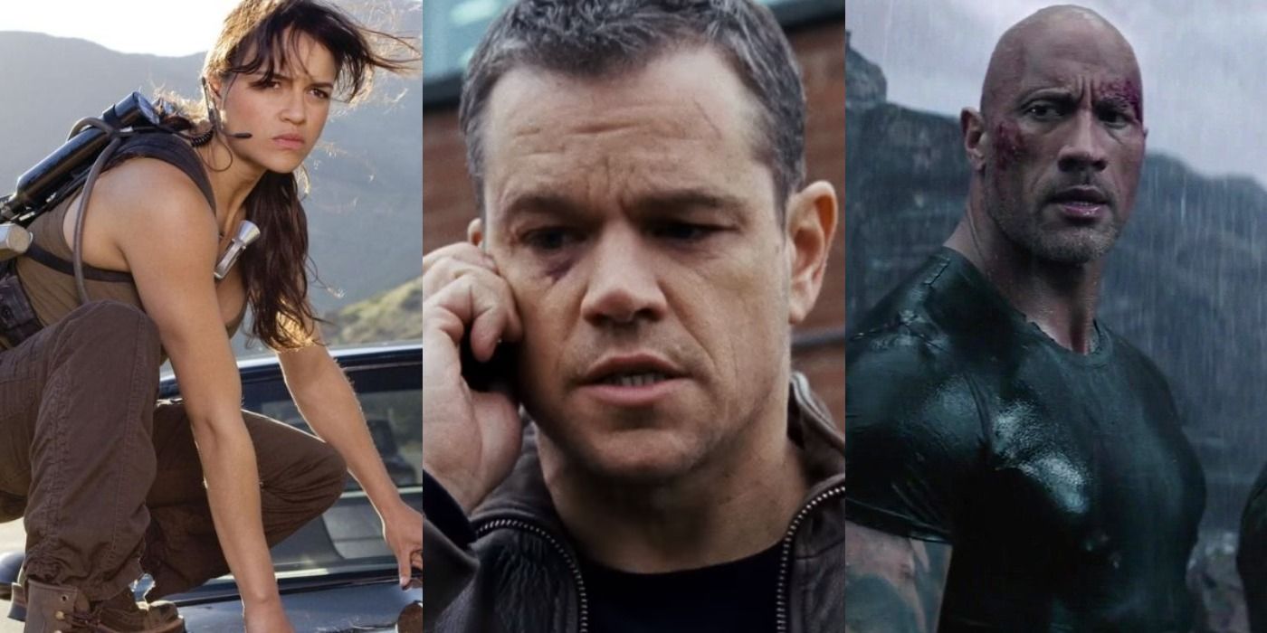Split image of Letty in Fast &amp; Furious 6, Jason in Jason Bourne, and Hobbs in Hobbs &amp; Shaw