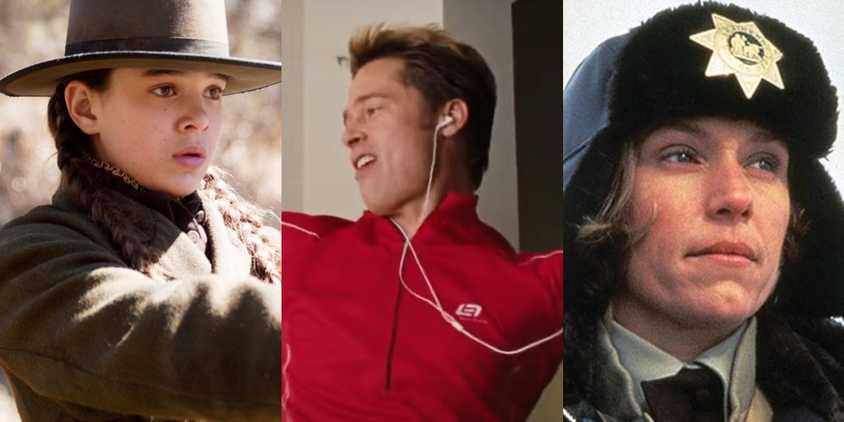 Split image of Maddie in True Grit, Chad in Burn After Reading, and Marge in Fargo