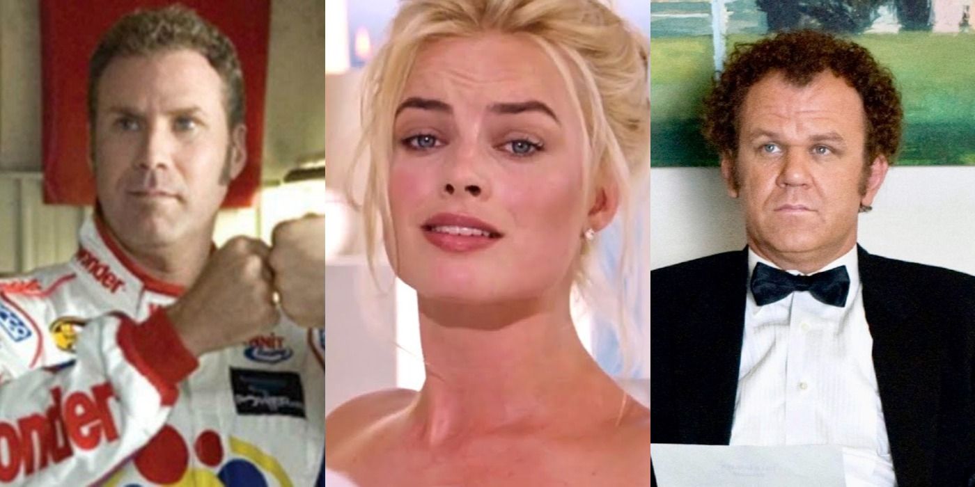 Split image of Ricky in Talladega Nights, Margot Robbie in The Big Short, and Dale in Step Brothers