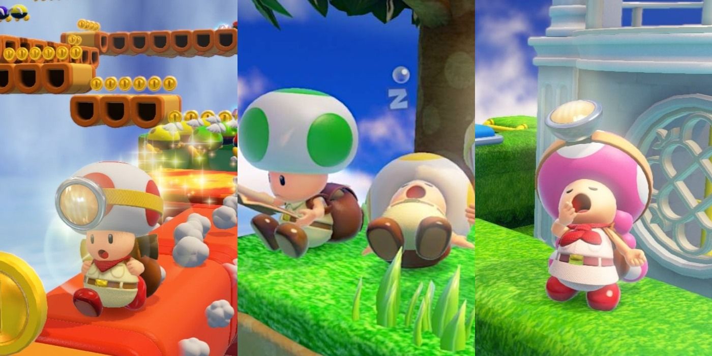 Split image of Toads in Captain Toad Treasure Tracker feature