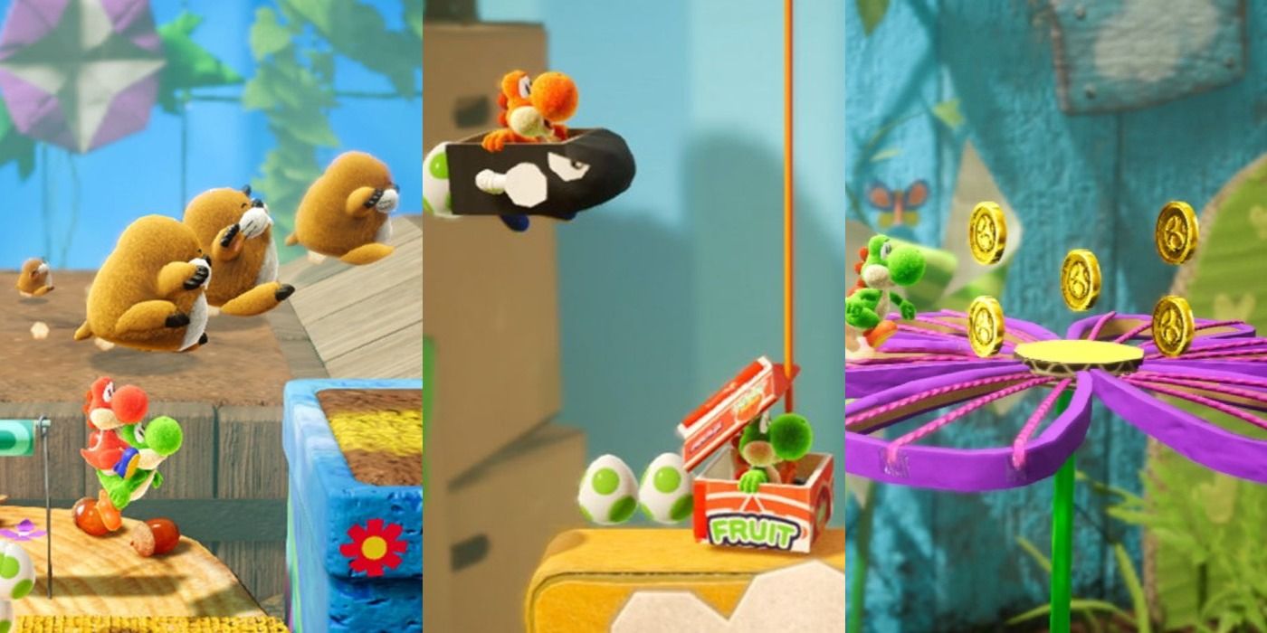 Split image of Yoshi&#8217;s Crafted World Nintendo feature