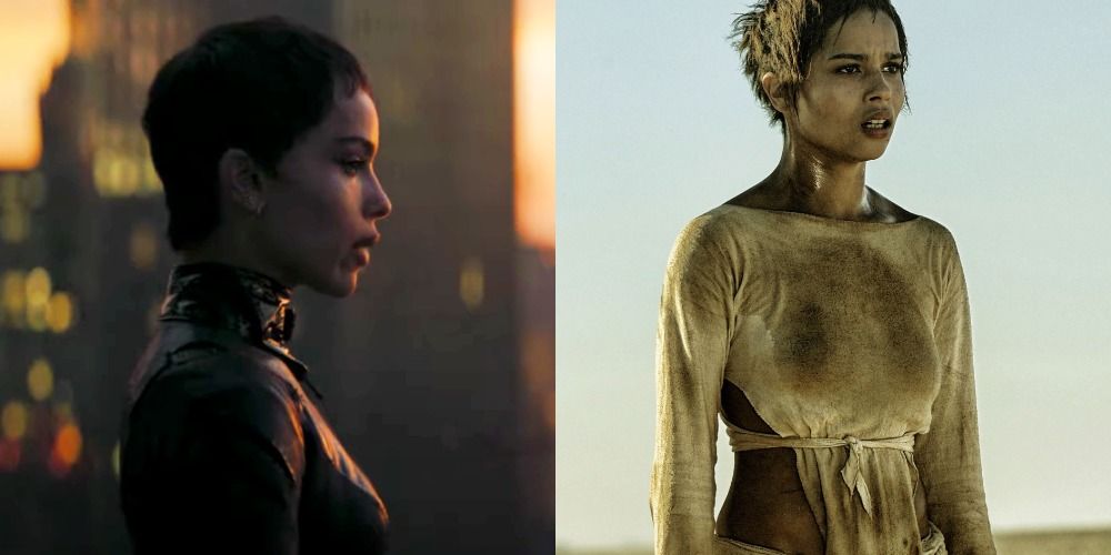 Split image of Zoe Kravitz in The Batman and Mad Max Fury Road