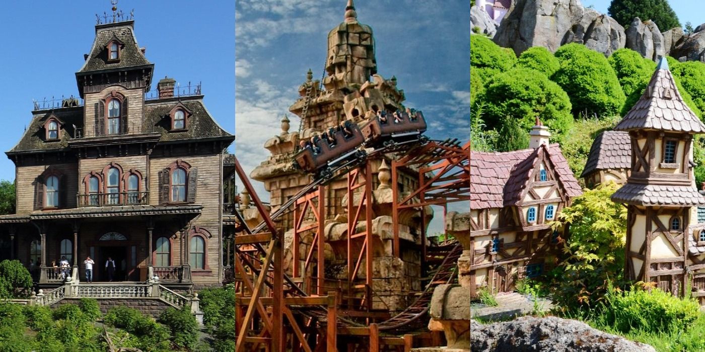 Split image of phantom manor, indiana jones and storybook river at Disneyland Paris feature