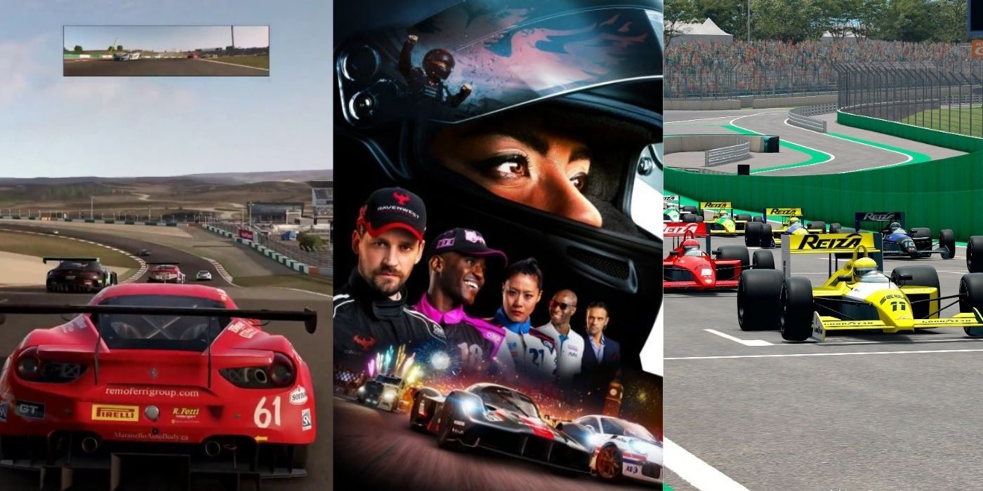 Split images of gameplay from Project Cars 2, Super Monaco GP 2, and the poster for GRID Legends