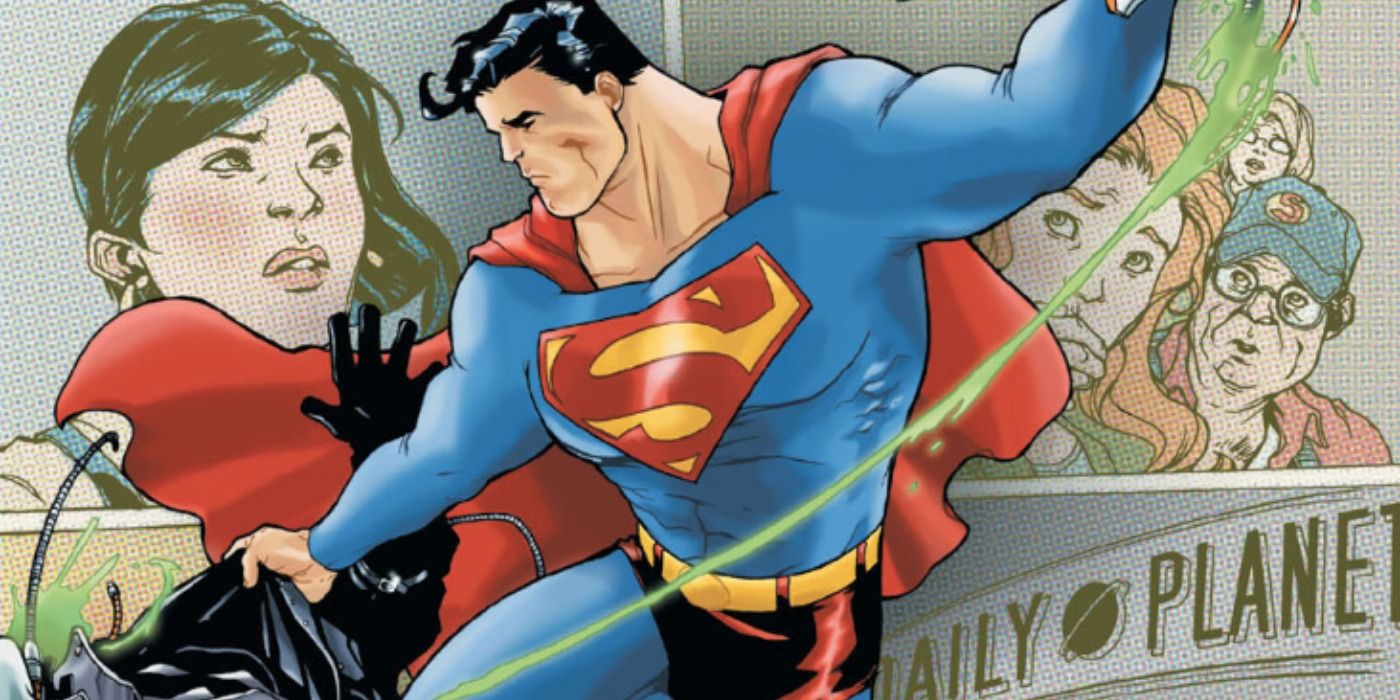 Superman tearing Ruin&rsquo;s mask off with his identity off-page