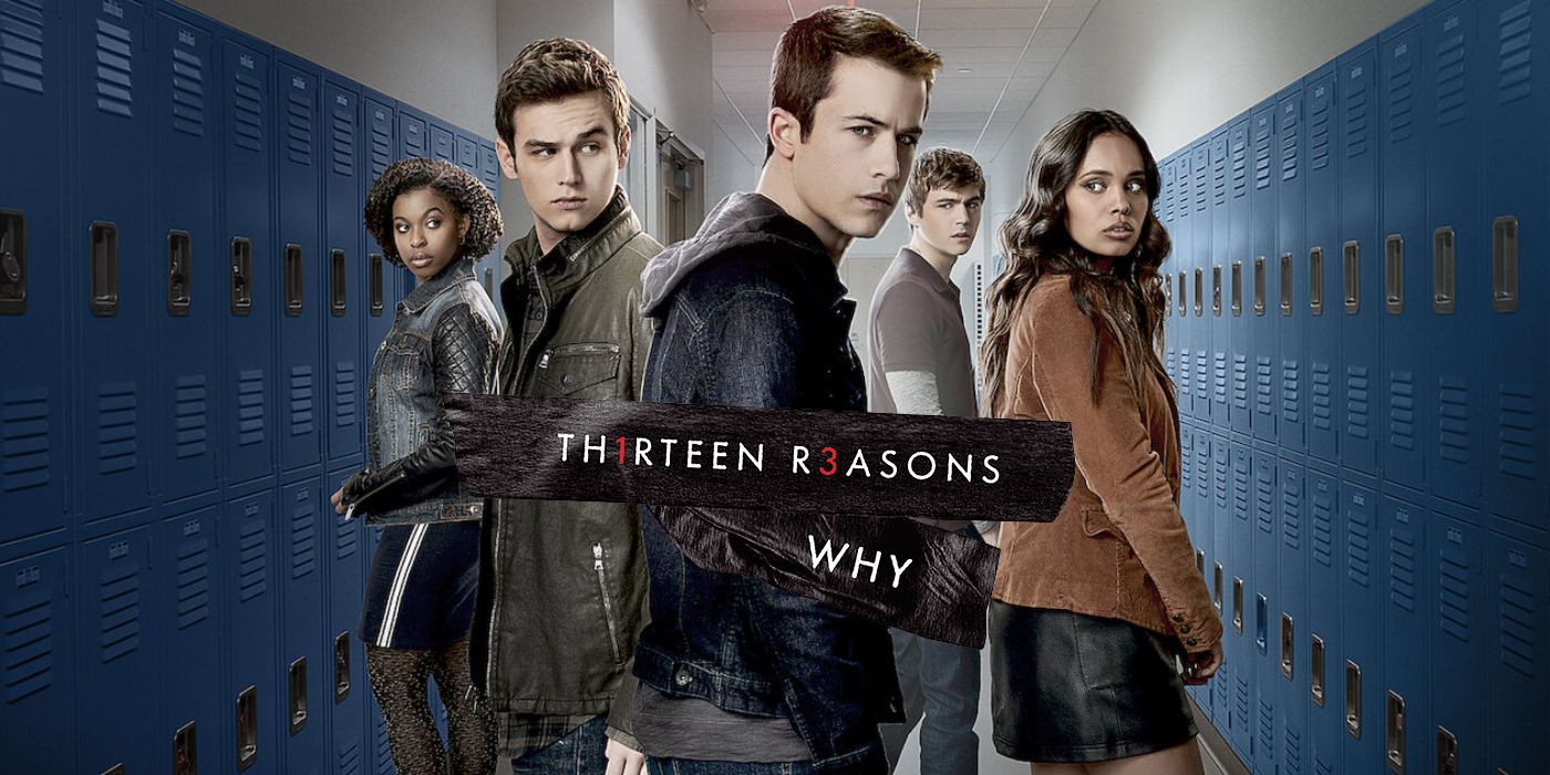 13 reasons why characters in school hall with show title 