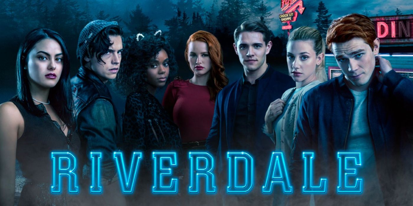 poster picture from Riverdale with multiple characters, Veronica, Jughead, Cheryl, Betty, Archie and more with Riverdale logo