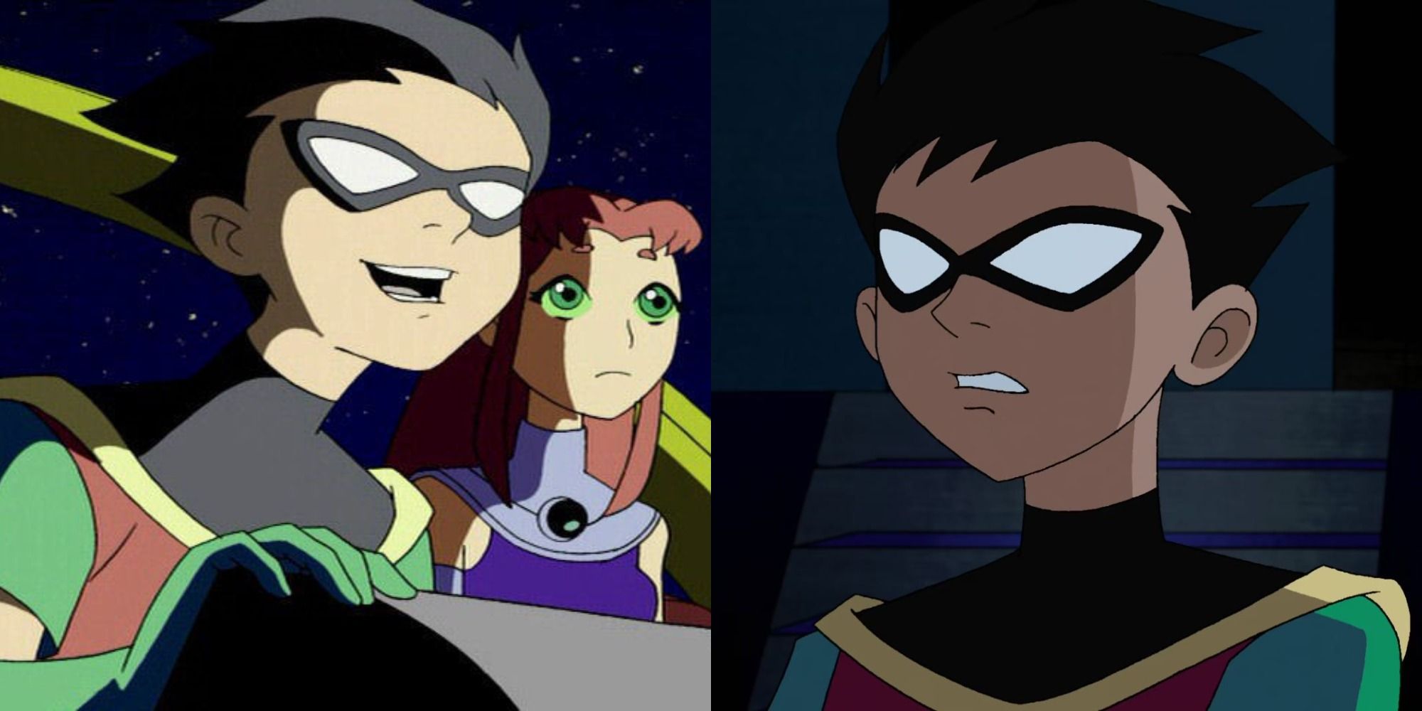 Split image showing Robin and Starfire and Robin alone in Teen Titans