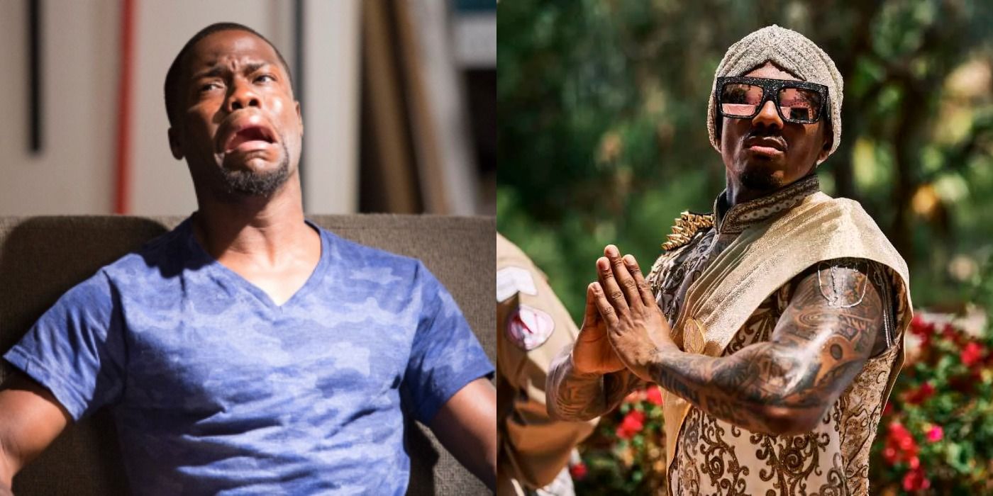 Split image showing Kevin Hart and Nick Cannon from Real Husbands Of Hollywood