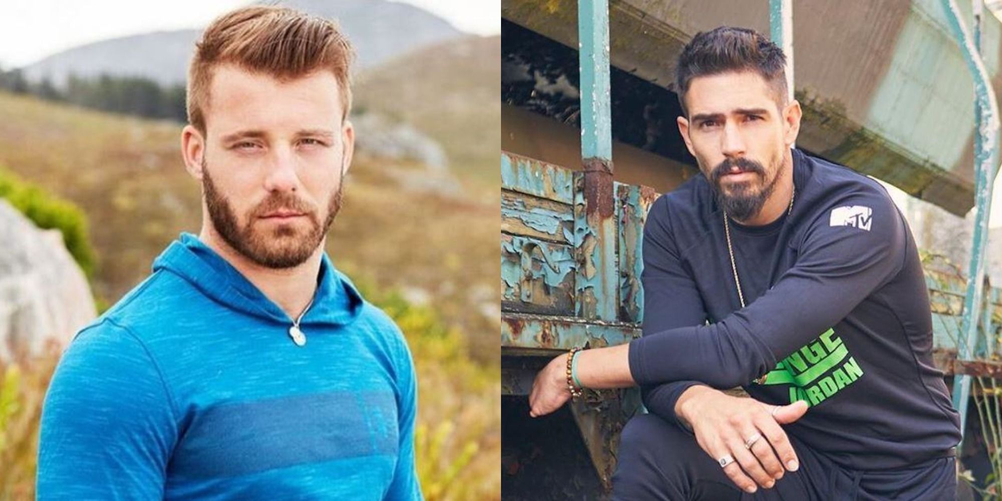 Split image showing Paulie Calafiore and Jordan Wiseley in The Challenge
