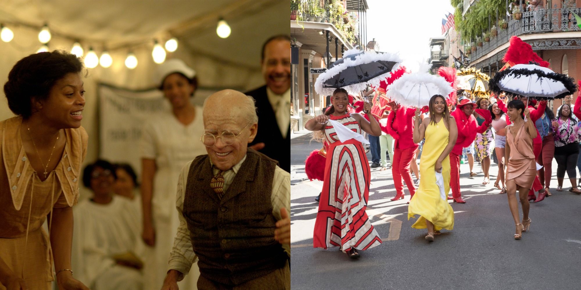 Split image showing scenes from Benjamin Button and Girls Trip