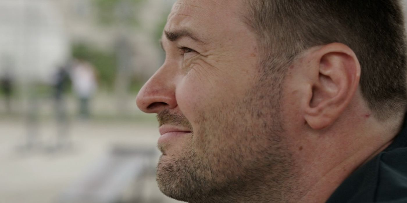 Close-up of Sergey squinting and looking to the distance in The Endgame