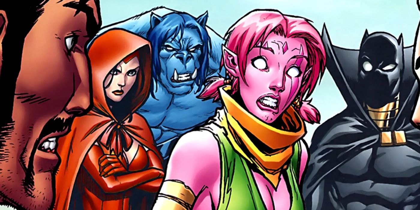 The Exiles surround Blink in Marvel Comics.