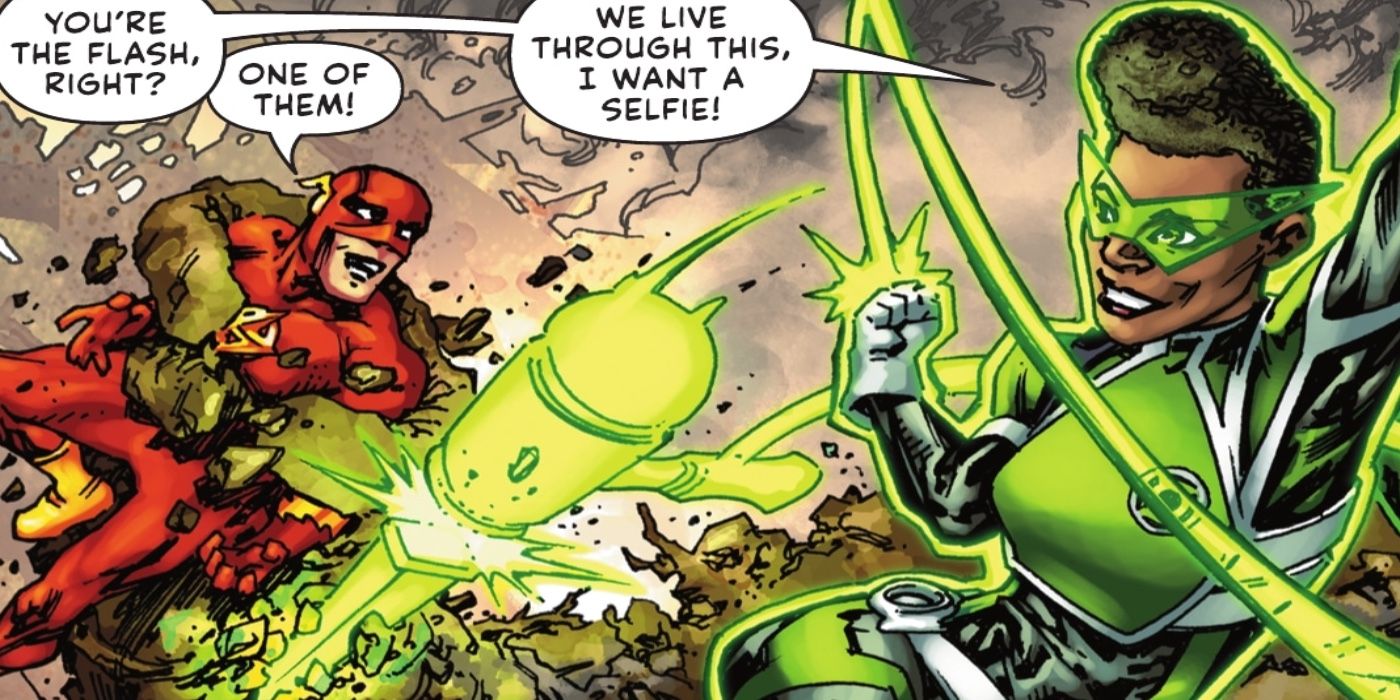 Green Lantern Jo Mullein asks the Flash for a selfie