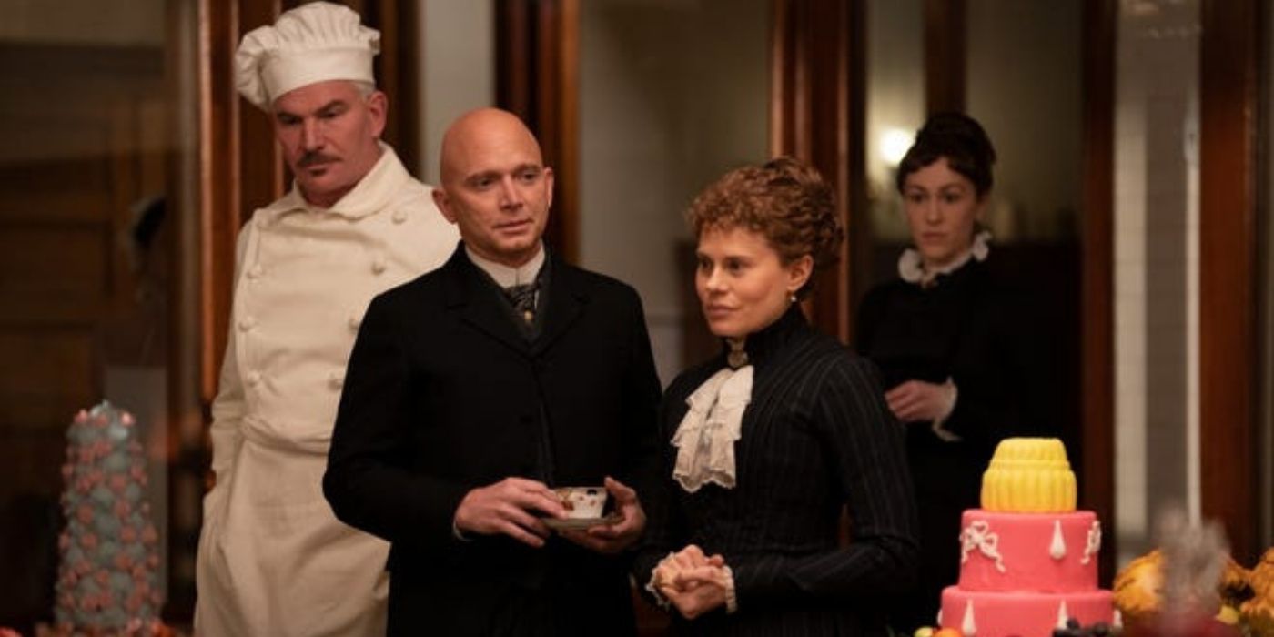 Watson, Mrs. Bruce, and Turner at the kitchen in The Gilded Age
