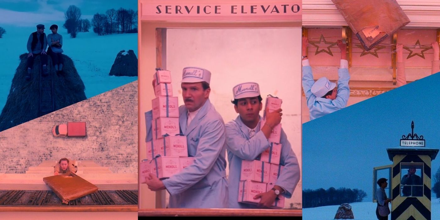 Collage Of Colorful Scenes in The Grand Budapest Hotel
