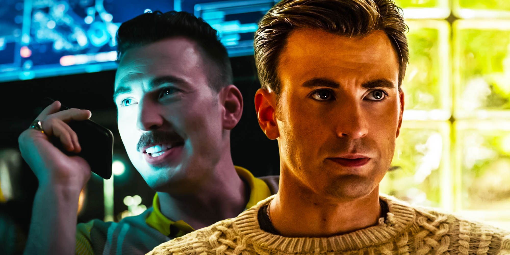 the gray man chris evans mustache sweater knives out