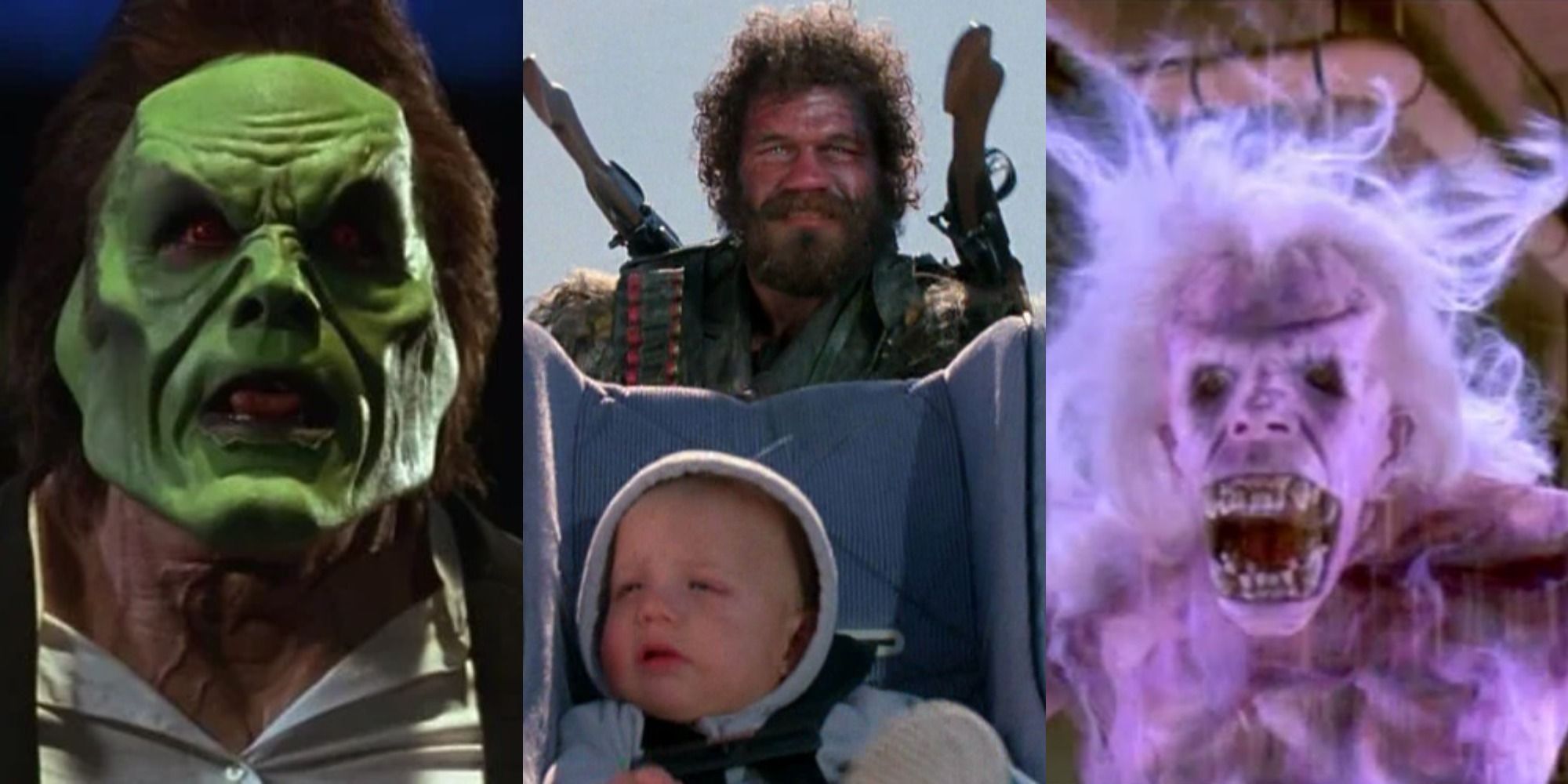 Three images from The Mask, Raising Arizona, Ghostbusters