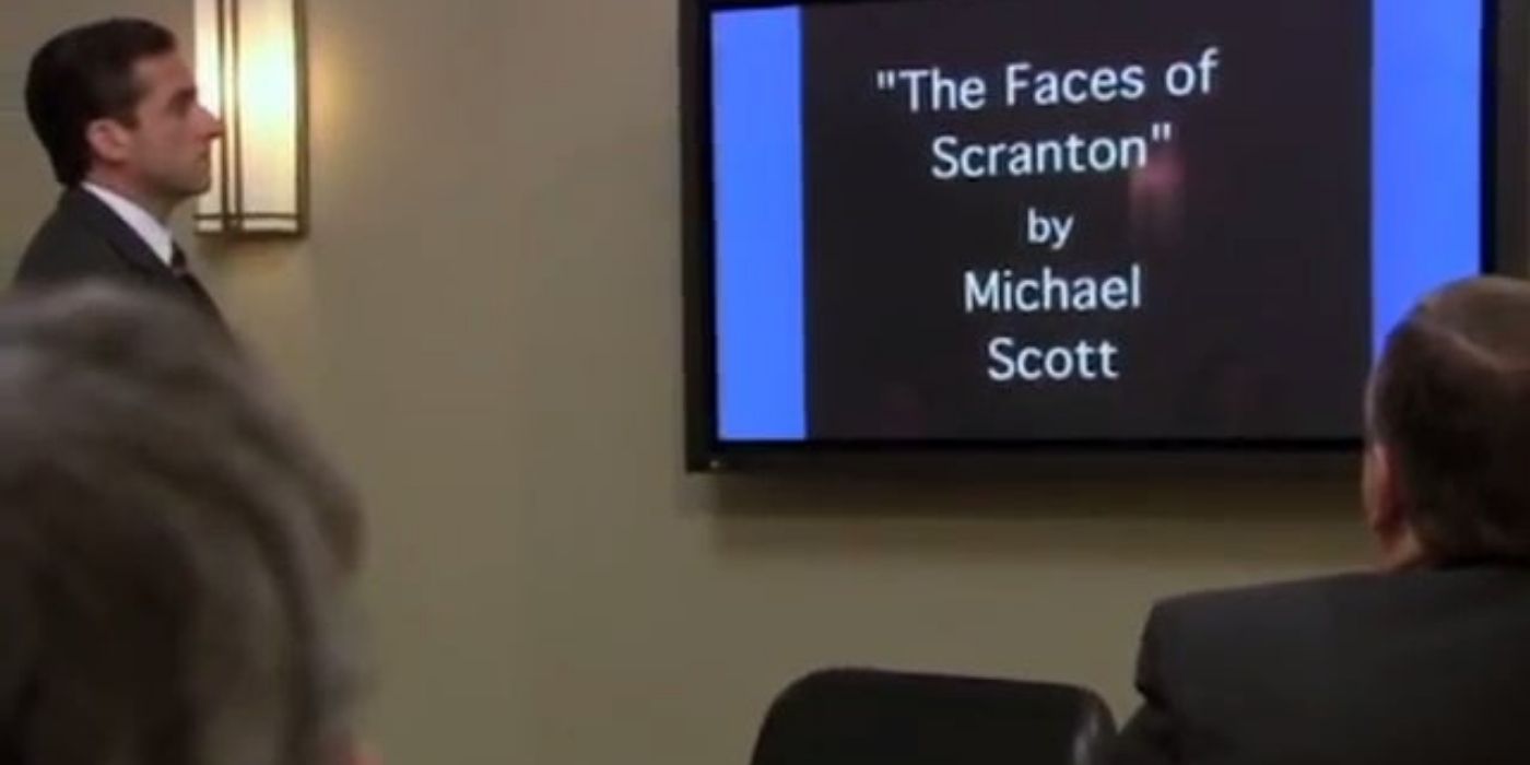 Michael Scott reproducing a slide show in The Office