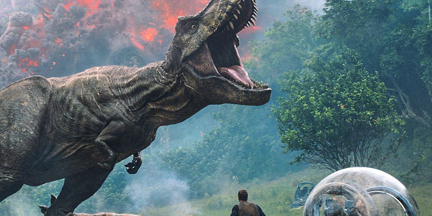 The T-Rex roaring in Jurassic World.