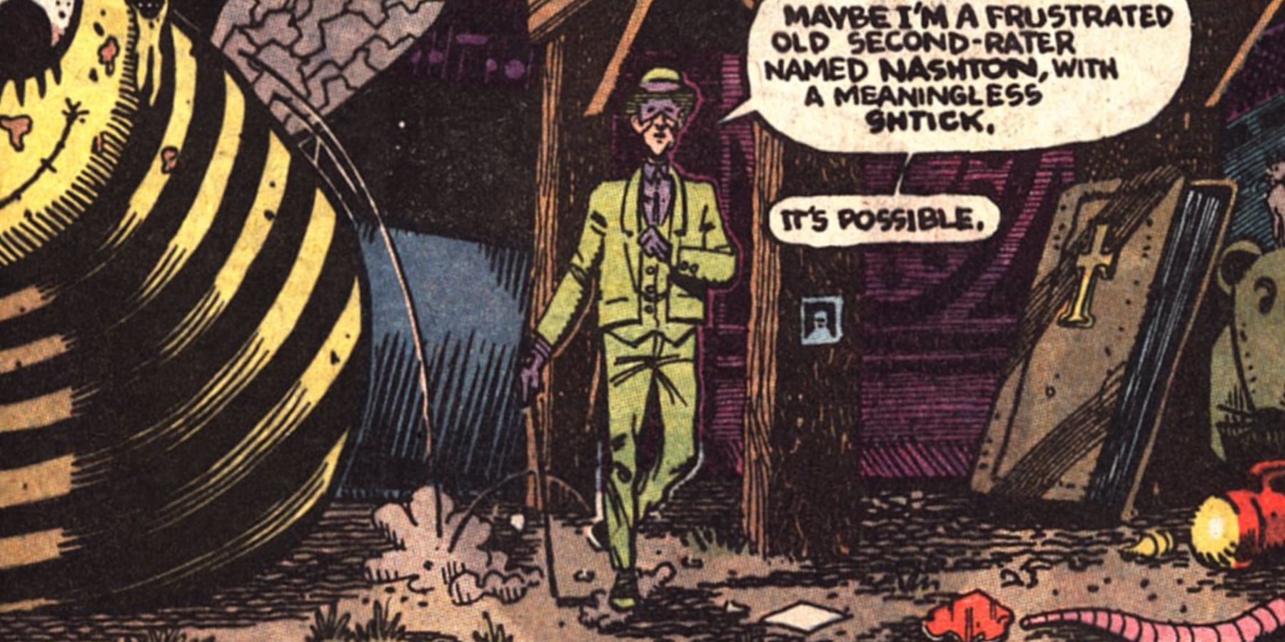 The Riddler telling his story to reporters in Secret Origins Special 1
