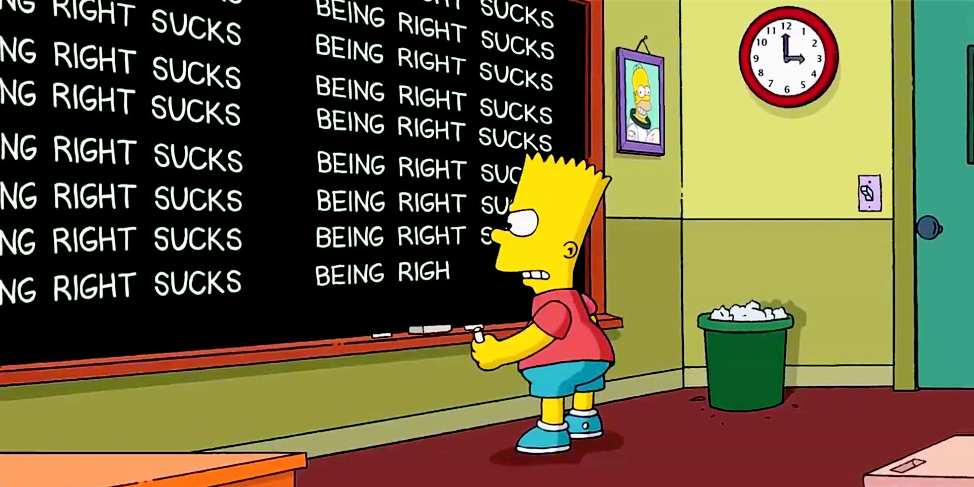 Bart Simpson writing lines on a blackboard in The Simpsons intro