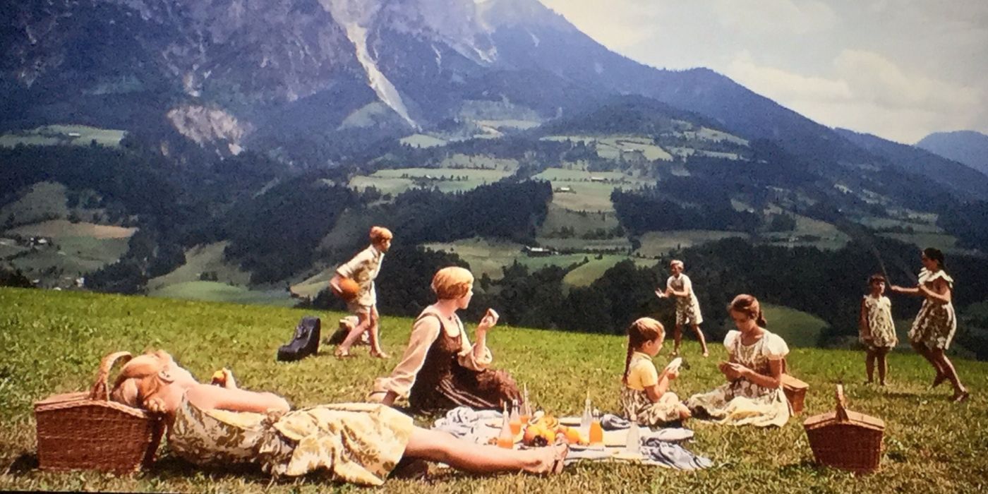 Maria and the Von Trapp children having a picnic in The Sound of Music