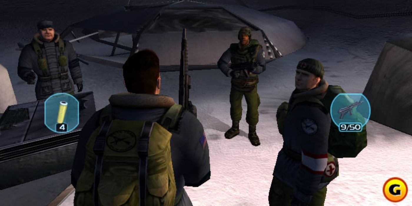 Soldiers talking in the video game adaptation for The Thing