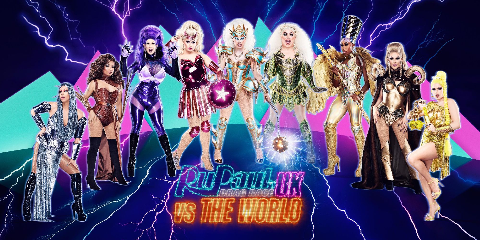 The cast of queens on RuPauls Drag Race UK vs The World