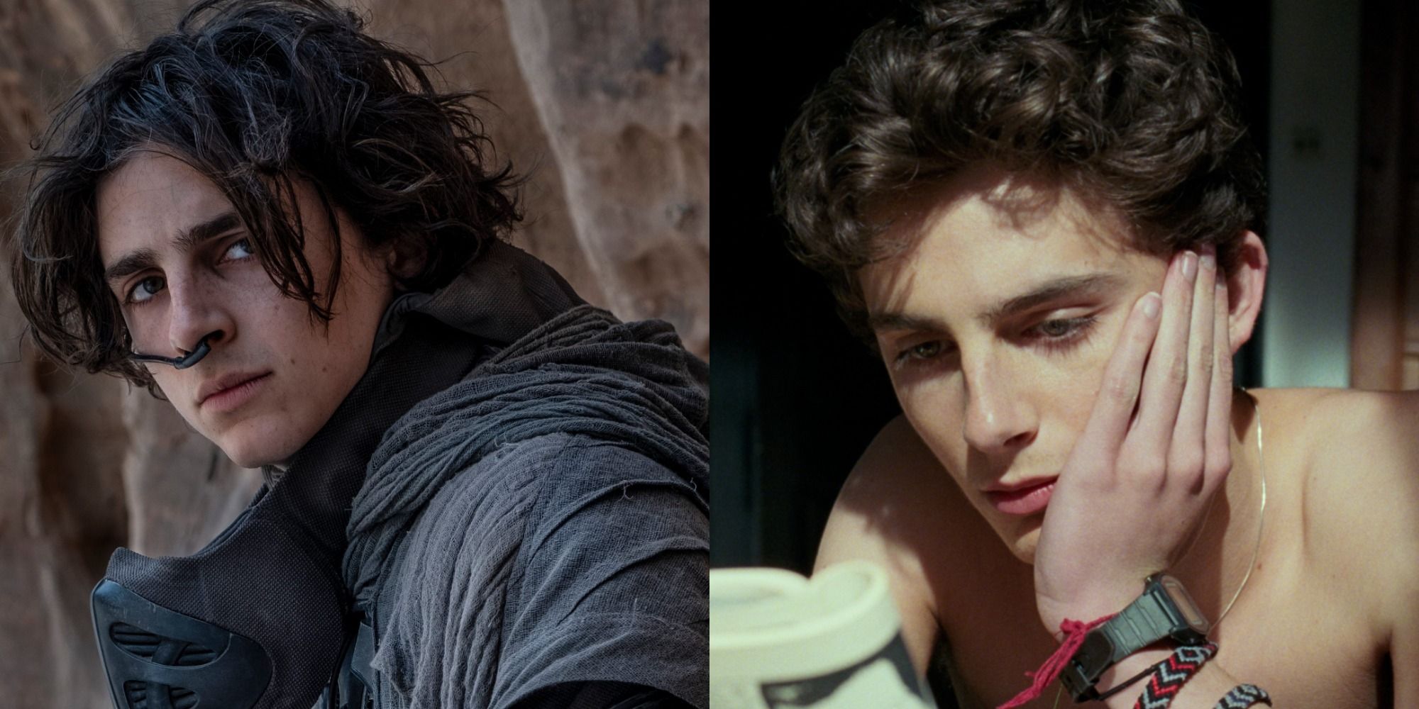 Split image showing Paul in Dune and Elio in CMBYN