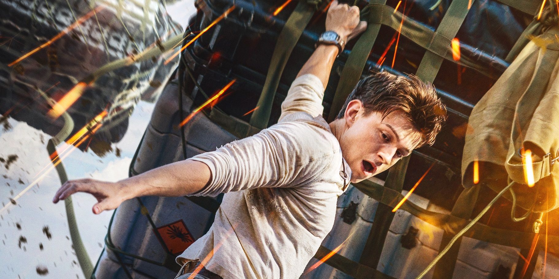 Tom Holland Performing A Stunt In Uncharted
