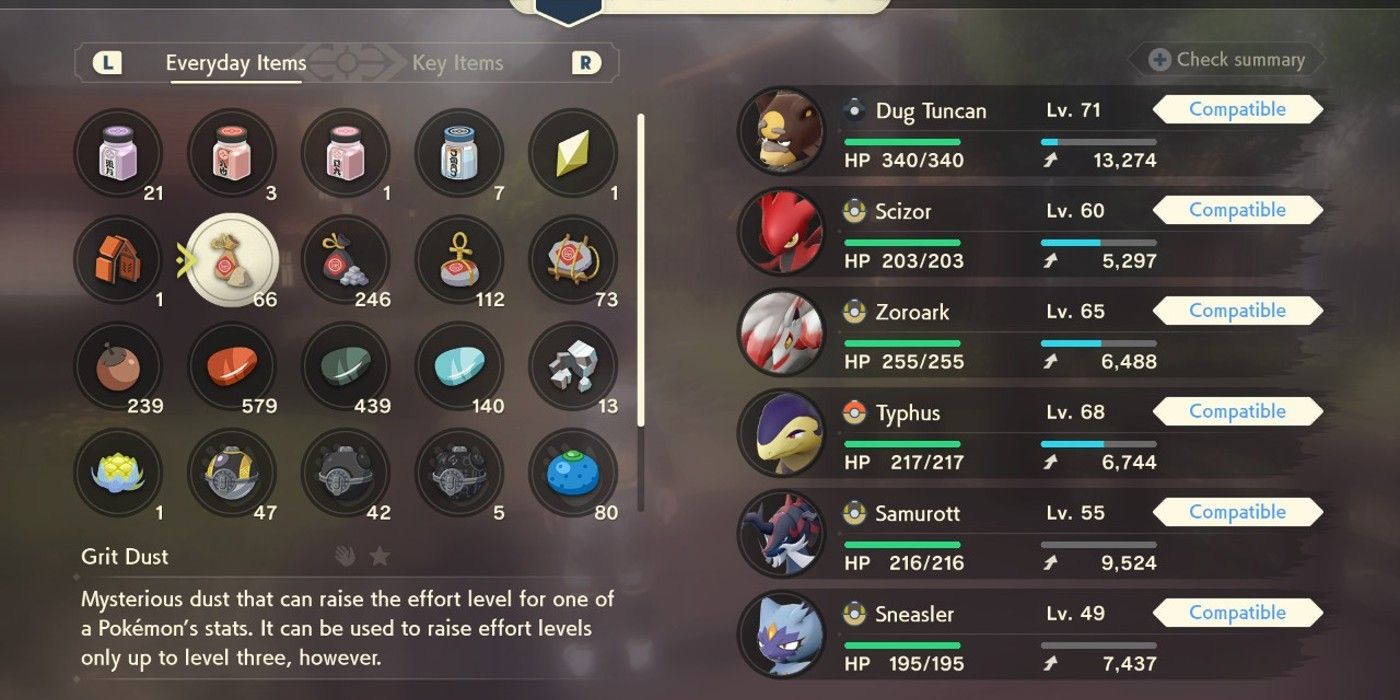 Pokémon Legends Arceus How to Use Grit Items