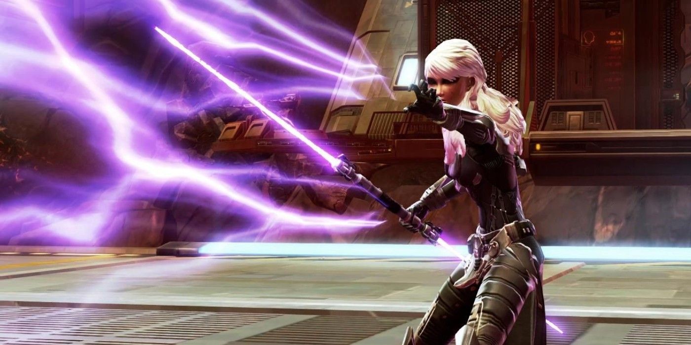 A player using force lightning in Star Wars: The Old Republic.