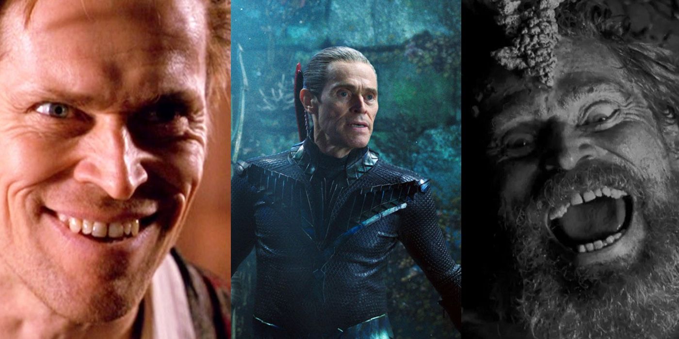 Side by side of Willem Dafoe in Spiderman, Aquaman, and The Lighthouse