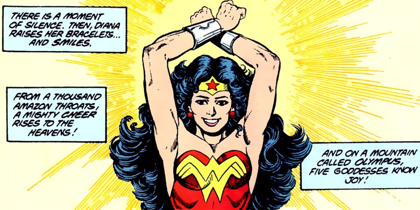 Wonder Woman puts on her bracelets in DC Comics.