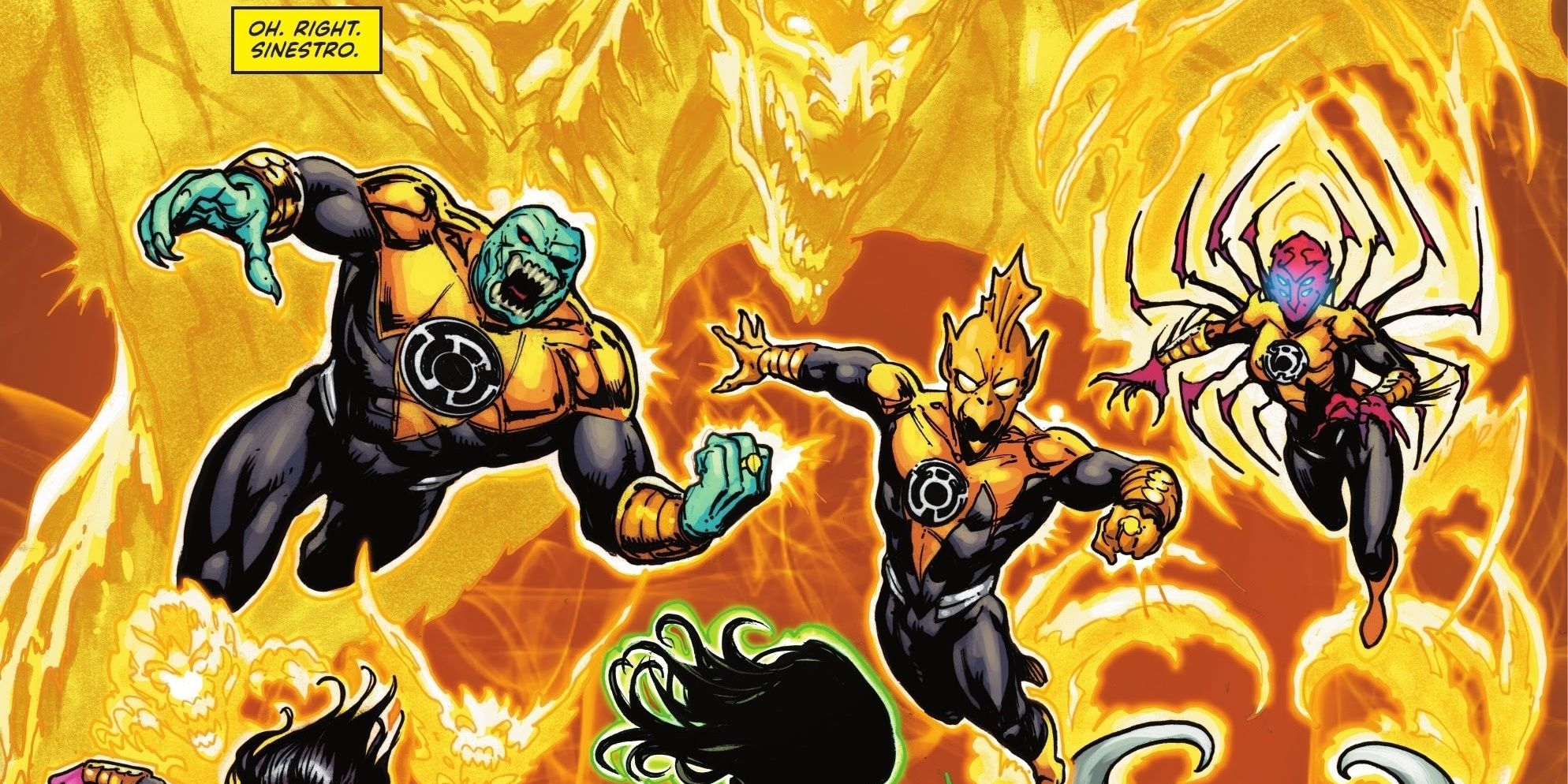 The Yellow Lantern Corps attacks in DC Comics