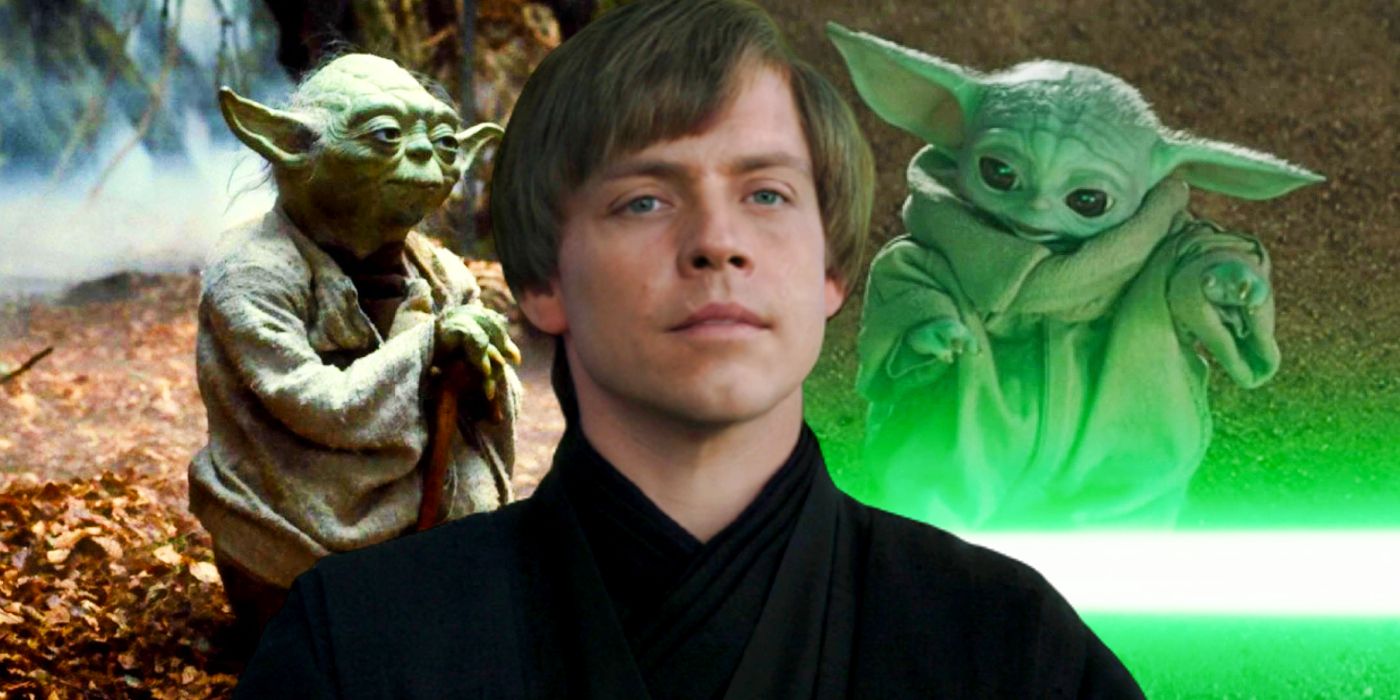 Yoda in Empire Strikes Back and Grogu and Luke in Book of Boba Fett