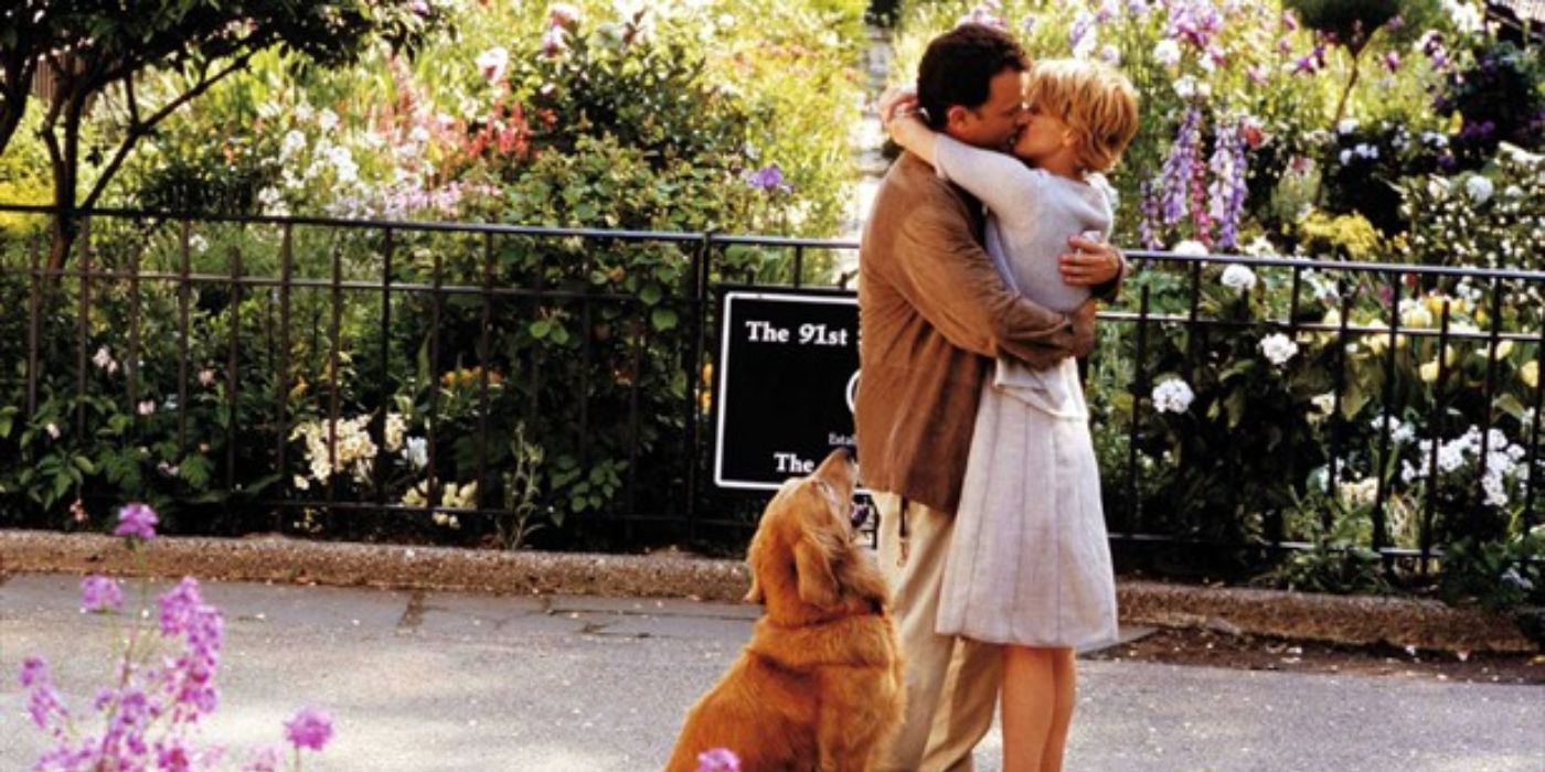 Tom Hanks and Meg Ryan's Kathleen and Joe embracing in You've Got Mail