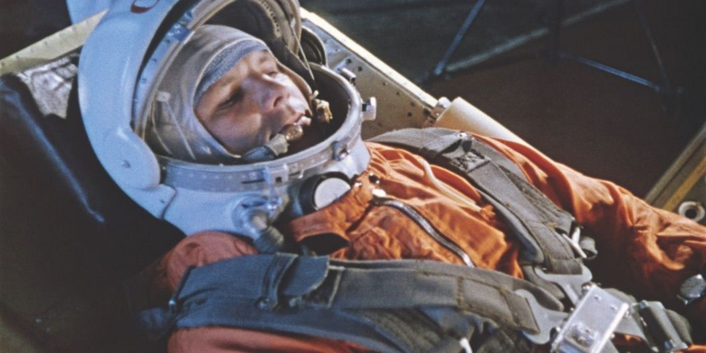 Astronaut Yuri Gagarin lying down