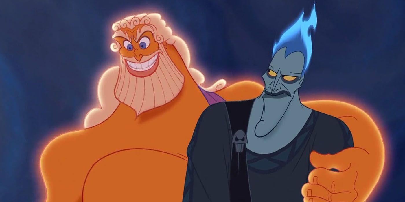 Zeus with his arm around a disgruntled Hades in Hercules