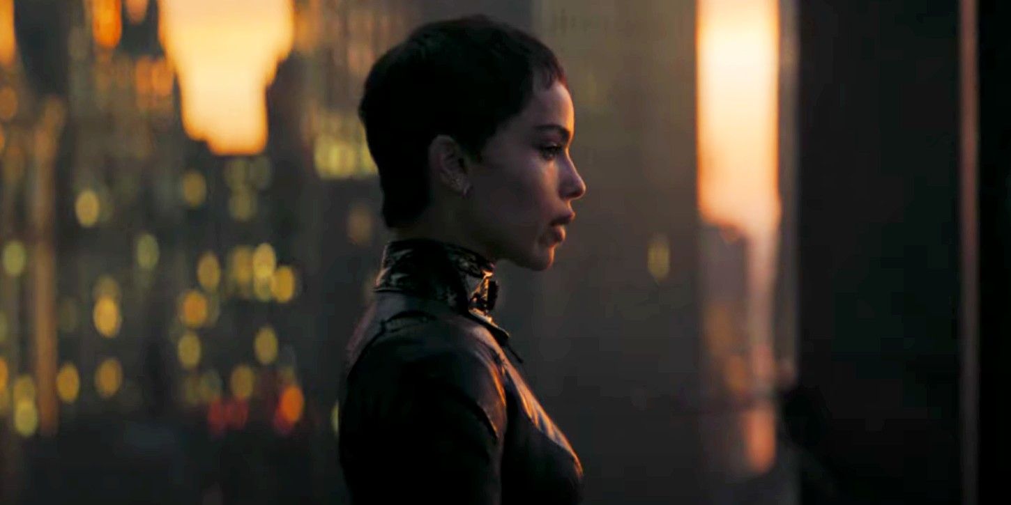 Zoe Kravitz as Catwoman watching the Gotham skyline