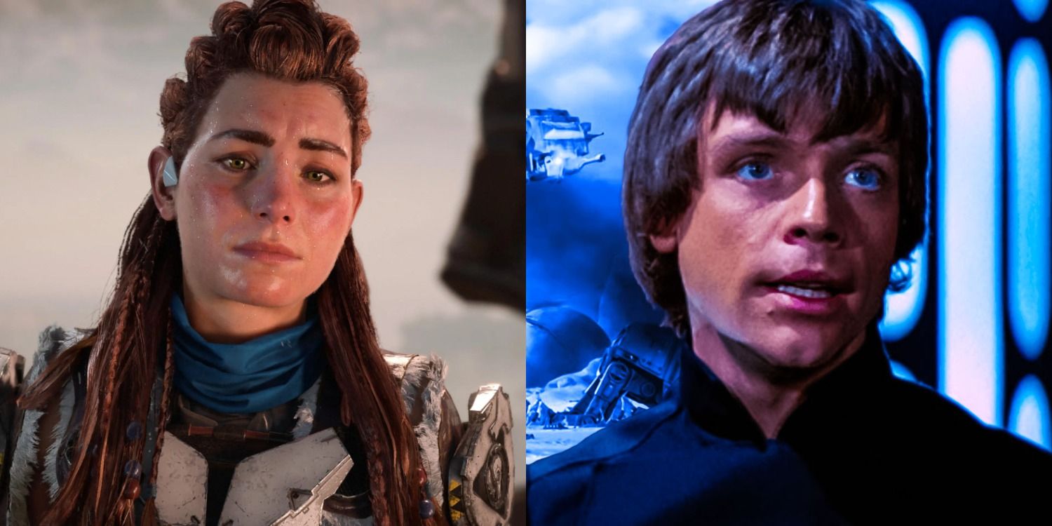 Split image of Aloy from Horizon Zero Dawn and Luke Skywalker from Empire Strikes Back