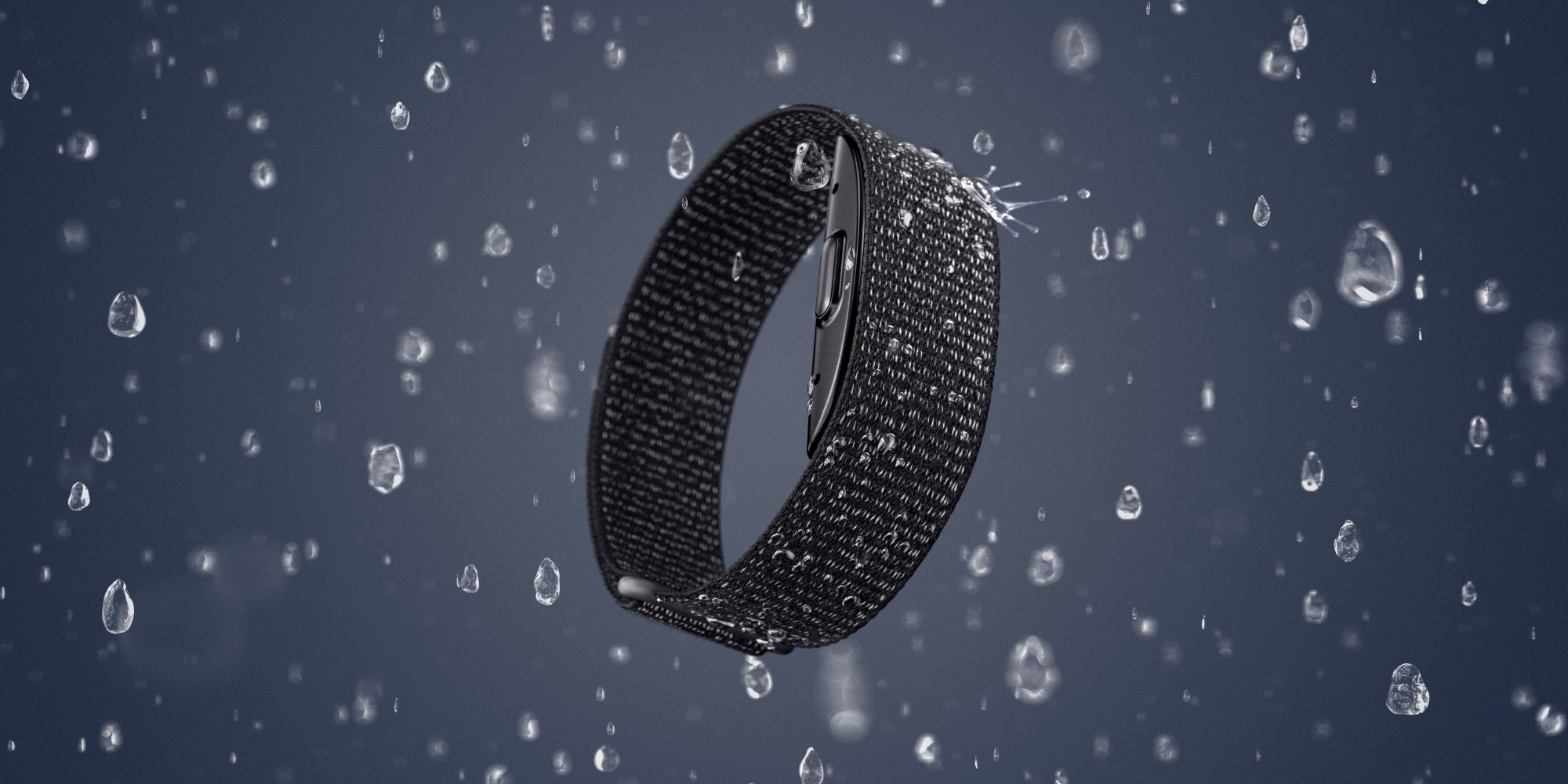 Amazon Halo Band amidst a bunch of water drops