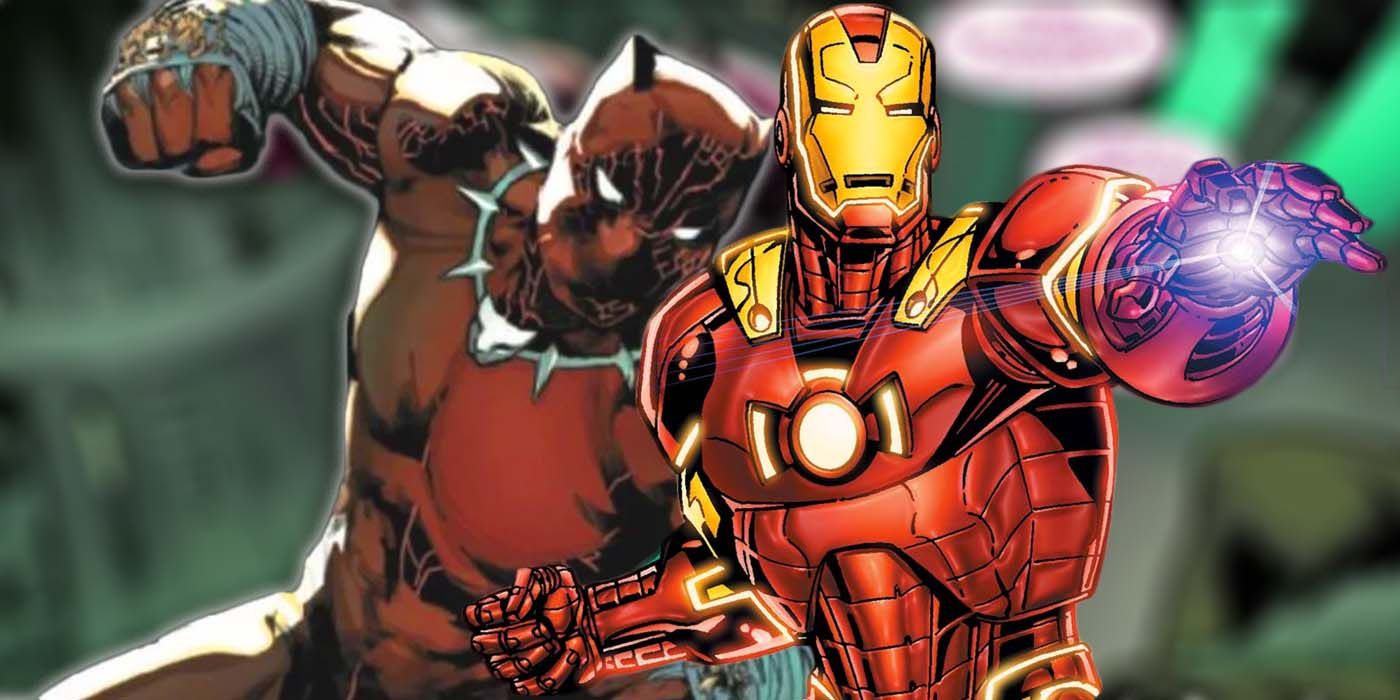 Black Panther in his Red Panther suit in Marvel Comics, with Iron Man.