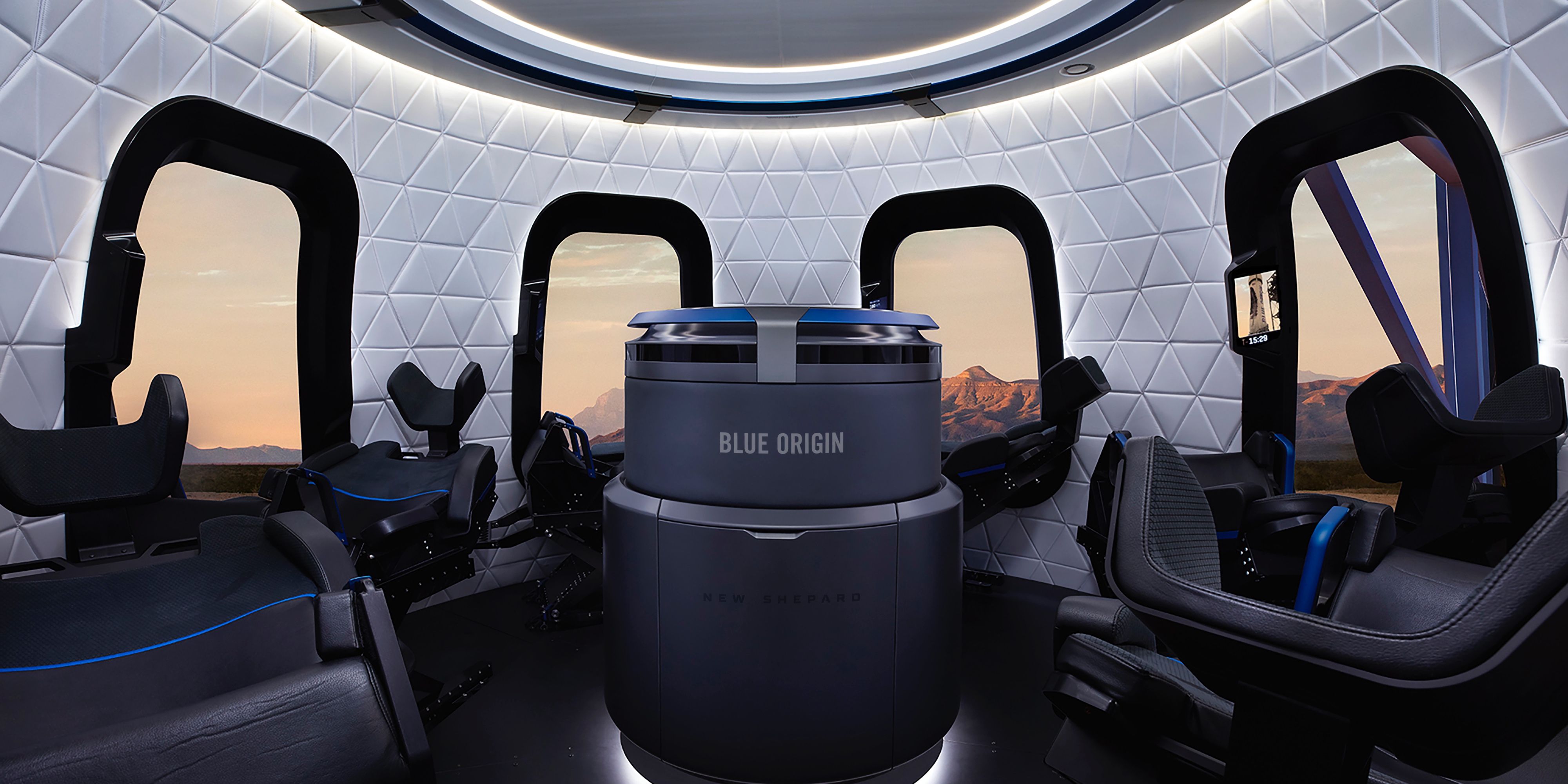 Interior of the Blue Origin space tourism ship.